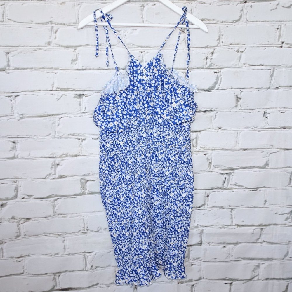 Shein Blue Daisy Shirred Mini Dress